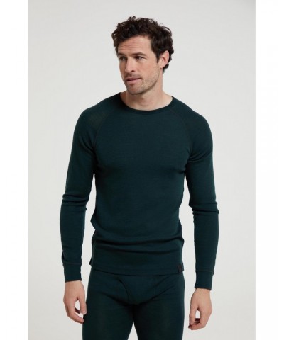 Merino Mens Long Sleeved Round Neck Top Dark Green $15.17 Thermals