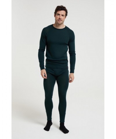 Merino Mens Long Sleeved Round Neck Top Dark Green $15.17 Thermals