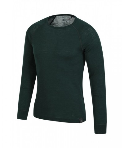 Merino Mens Long Sleeved Round Neck Top Dark Green $15.17 Thermals