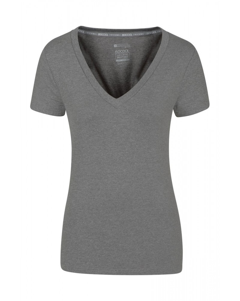 Vitality V Neck Womens Tee Dark Grey $15.38 Active