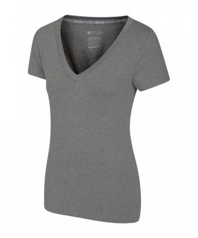 Vitality V Neck Womens Tee Dark Grey $15.38 Active