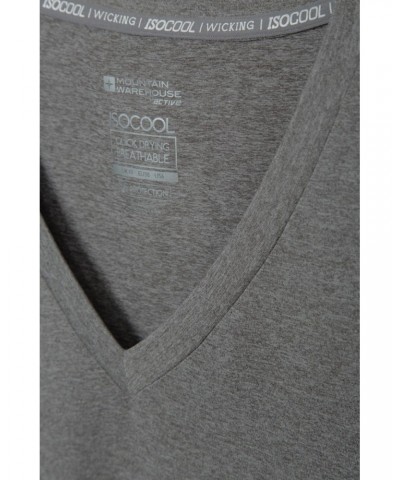 Vitality V Neck Womens Tee Dark Grey $15.38 Active