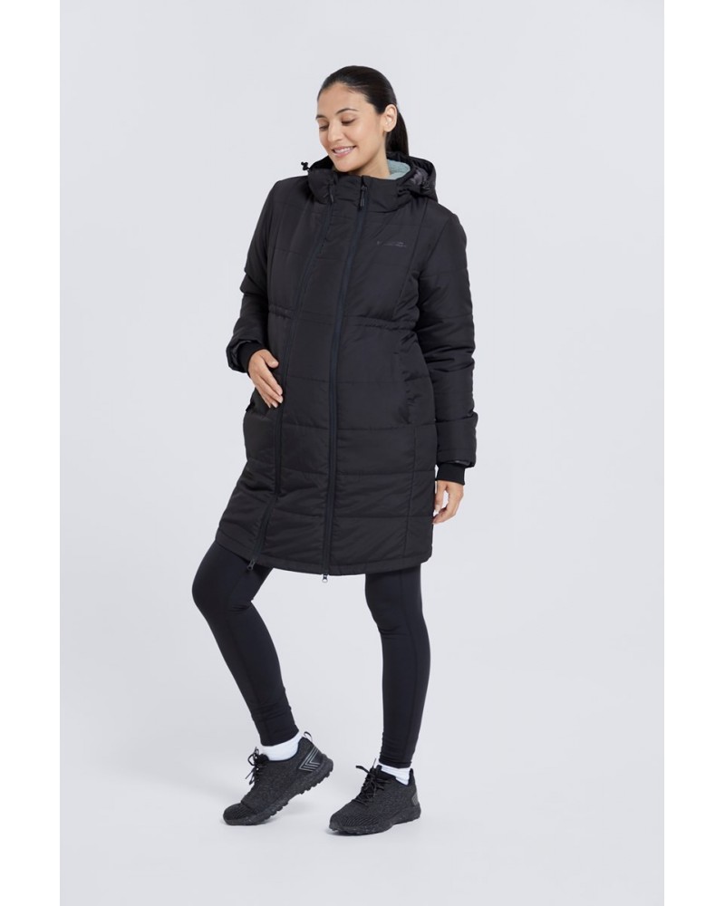 Maternity Amethyst Womens Long Insulated Jacket Black $34.50 Jackets