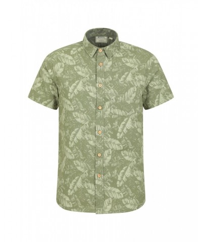 Tropical Printed Mens Short Sleeved Shirt Dark Green $18.80 Tops