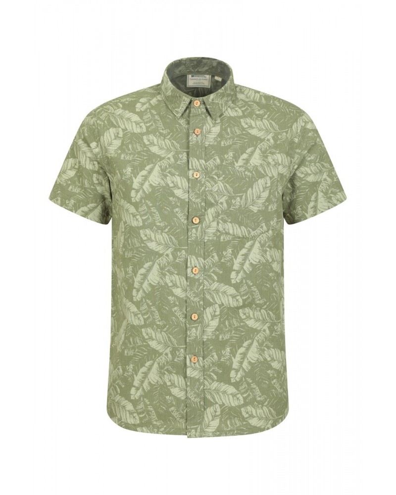 Tropical Printed Mens Short Sleeved Shirt Dark Green $18.80 Tops