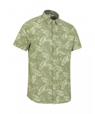 Tropical Printed Mens Short Sleeved Shirt Dark Green $18.80 Tops