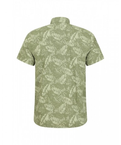 Tropical Printed Mens Short Sleeved Shirt Dark Green $18.80 Tops