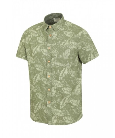 Tropical Printed Mens Short Sleeved Shirt Dark Green $18.80 Tops