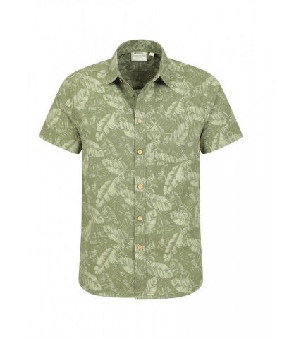 Tropical Printed Mens Short Sleeved Shirt Dark Green $18.80 Tops