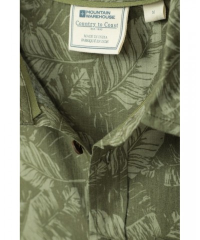 Tropical Printed Mens Short Sleeved Shirt Dark Green $18.80 Tops