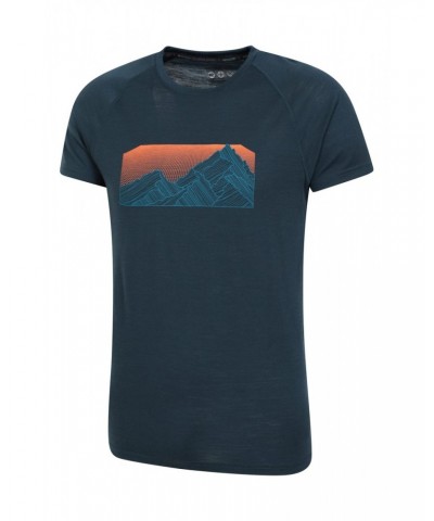 Quest Mens Printed Merino Thermal T-Shirt Navy $18.00 Tops