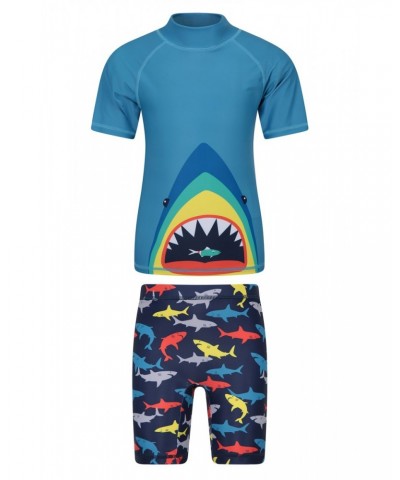 Printed Kids Rash Guard and Shorts Two Tone Blue $12.99 Tops