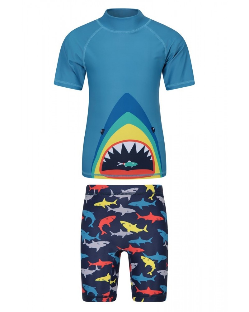 Printed Kids Rash Guard and Shorts Two Tone Blue $12.99 Tops