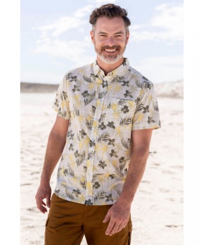 Tropical Printed Mens Short Sleeved Shirt Khaki $14.19 Tops