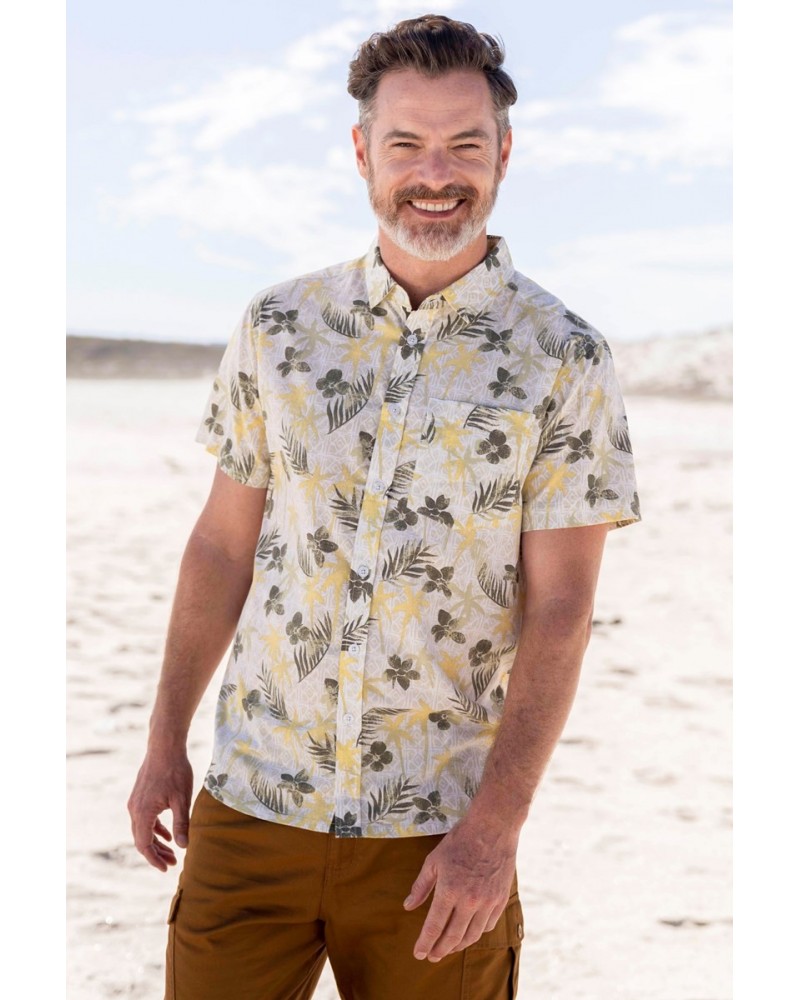 Tropical Printed Mens Short Sleeved Shirt Khaki $14.19 Tops