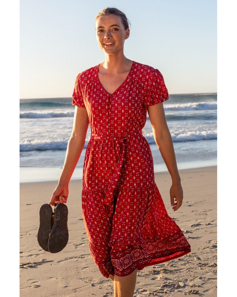 Morocco Womens Midi Dress Rust $24.75 Dresses & Skirts