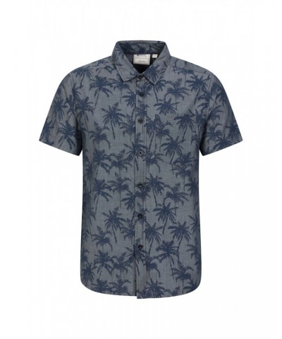 Tropical Printed Mens Short Sleeved Shirt Denim $14.85 Tops