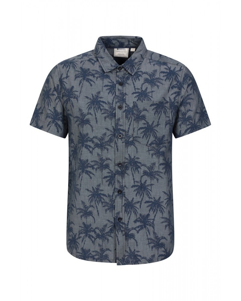 Tropical Printed Mens Short Sleeved Shirt Denim $14.85 Tops