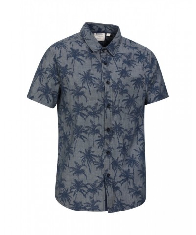 Tropical Printed Mens Short Sleeved Shirt Denim $14.85 Tops