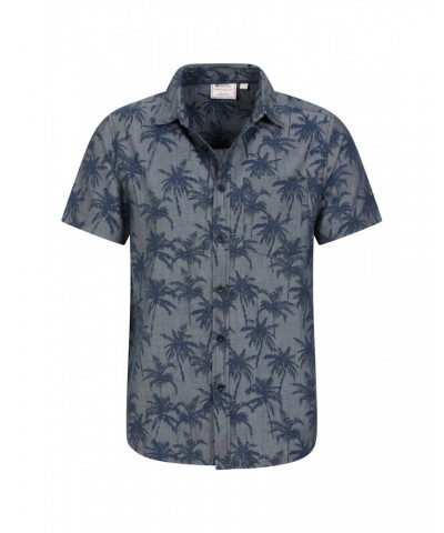 Tropical Printed Mens Short Sleeved Shirt Denim $14.85 Tops