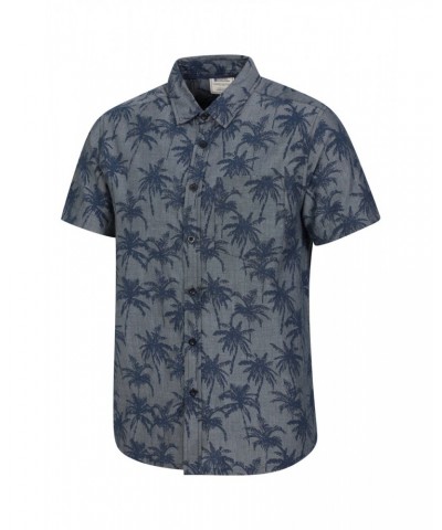 Tropical Printed Mens Short Sleeved Shirt Denim $14.85 Tops