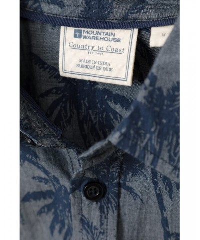 Tropical Printed Mens Short Sleeved Shirt Denim $14.85 Tops