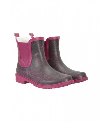 Womens Printed Winter Rubber Ankle Rain Boots Purple $26.54 Footwear