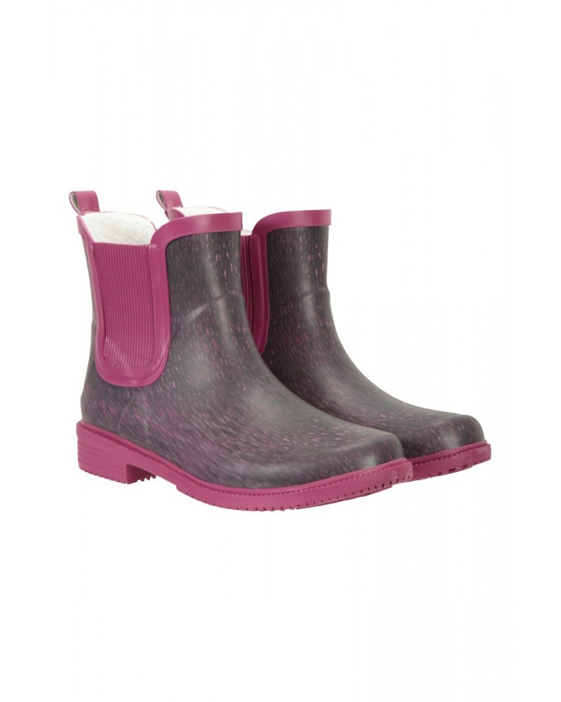 Womens Printed Winter Rubber Ankle Rain Boots Purple $26.54 Footwear