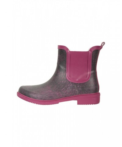 Womens Printed Winter Rubber Ankle Rain Boots Purple $26.54 Footwear