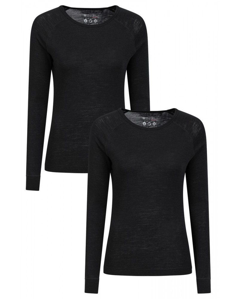 Merino Womens Round Neck Top 2-Pack Black $28.20 Thermals