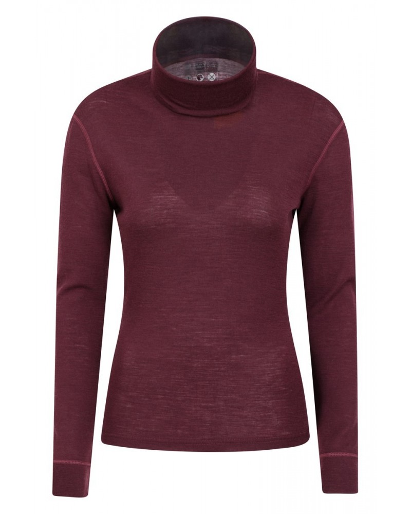 Womens Merino Roll Neck Top Burgundy $19.60 Thermals