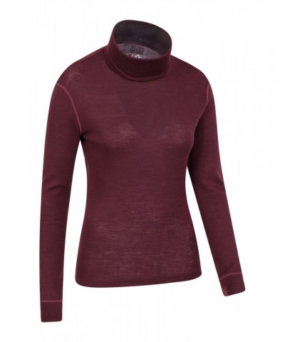 Womens Merino Roll Neck Top Burgundy $19.60 Thermals