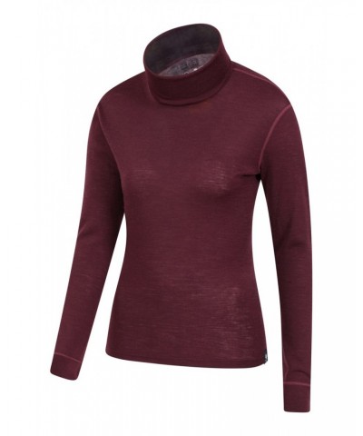 Womens Merino Roll Neck Top Burgundy $19.60 Thermals