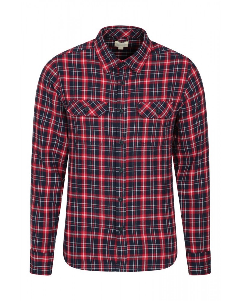 Trace Mens Flannel Long Sleeve Shirt Active Red $13.53 Tops