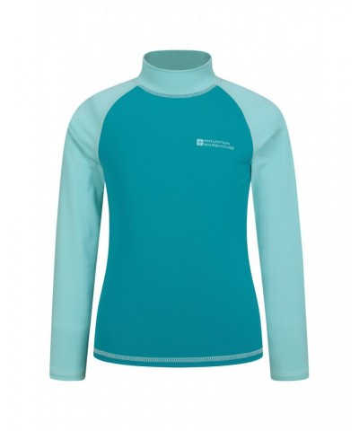 Kids Long Sleeved Rash Guard Teal $19.46 Tops