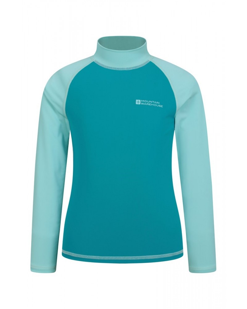 Kids Long Sleeved Rash Guard Teal $19.46 Tops