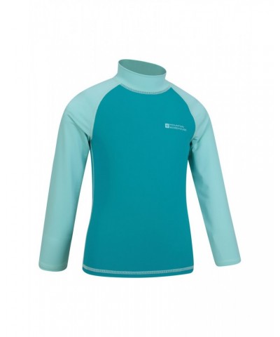 Kids Long Sleeved Rash Guard Teal $19.46 Tops