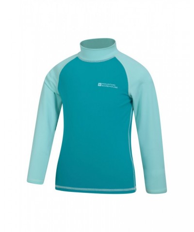 Kids Long Sleeved Rash Guard Teal $19.46 Tops