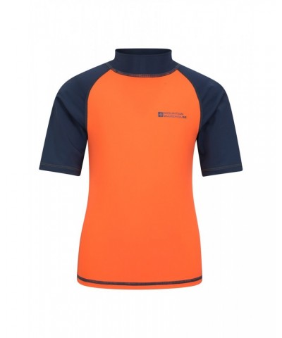 Short Sleeved Kids Rash Guard Burnt Orange $17.99 Tops