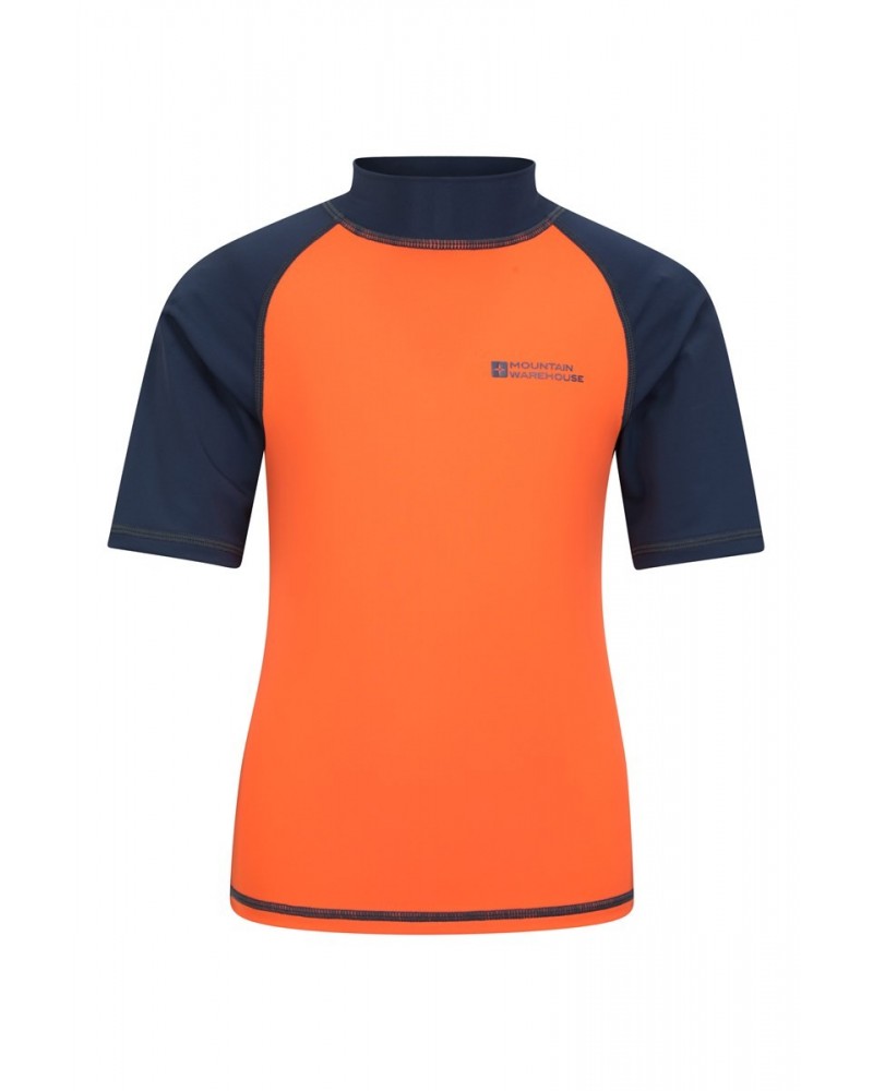 Short Sleeved Kids Rash Guard Burnt Orange $17.99 Tops