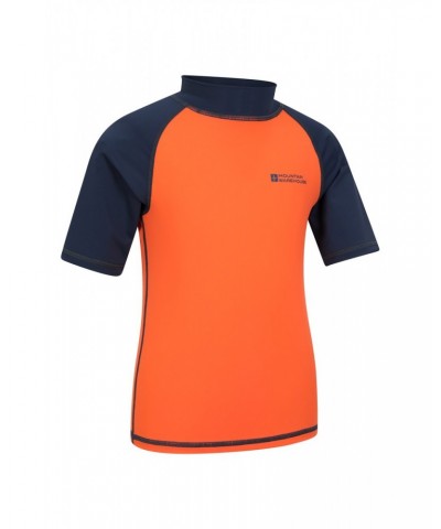 Short Sleeved Kids Rash Guard Burnt Orange $17.99 Tops