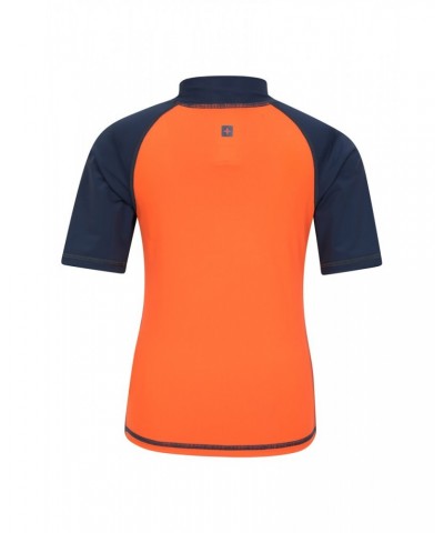 Short Sleeved Kids Rash Guard Burnt Orange $17.99 Tops