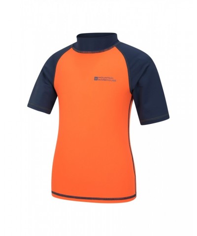 Short Sleeved Kids Rash Guard Burnt Orange $17.99 Tops