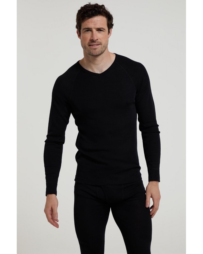 Merino Mens V Neck Base Layer Black $20.51 Thermals