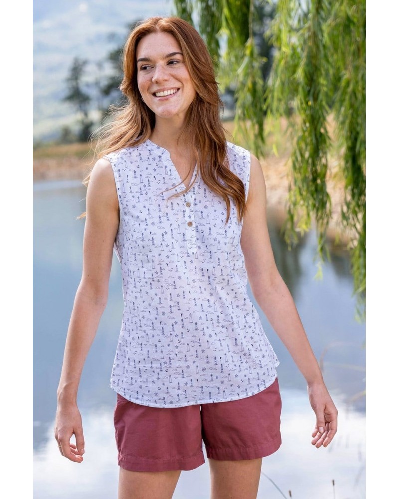 Petra Womens Printed Sleeveless Shirt Seaport $14.99 Tops