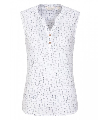 Petra Womens Printed Sleeveless Shirt Seaport $14.99 Tops