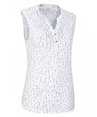 Petra Womens Printed Sleeveless Shirt Seaport $14.99 Tops