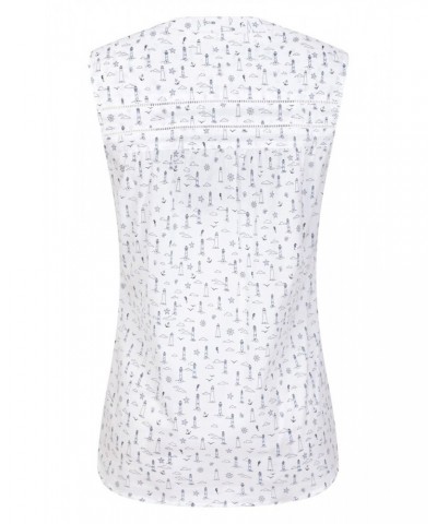 Petra Womens Printed Sleeveless Shirt Seaport $14.99 Tops