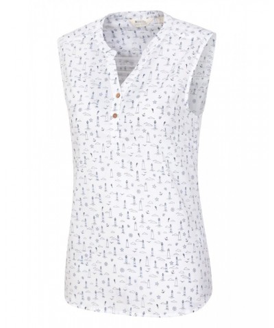 Petra Womens Printed Sleeveless Shirt Seaport $14.99 Tops