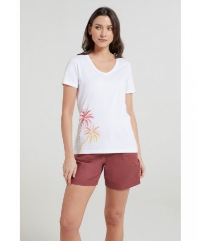 Ombre Palm Trees Womens V-Neck Tee White $13.20 Tops